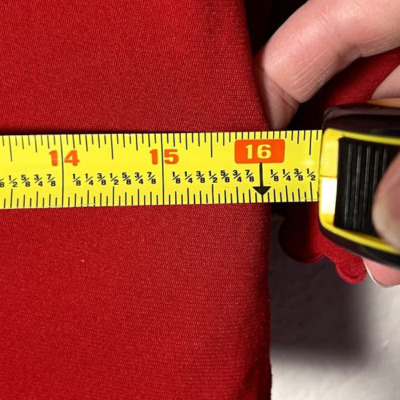 Style & Co Sz PS V-Neck Blouse Red 3/4 Sleeves Semi-Sheer Ruffles at Wrist - Picture 9 of 10